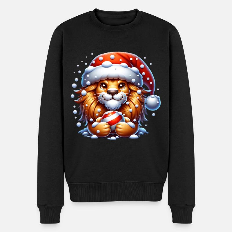Weihnachts-Löwe - Männer Premium Bio Pullover - Schwarz