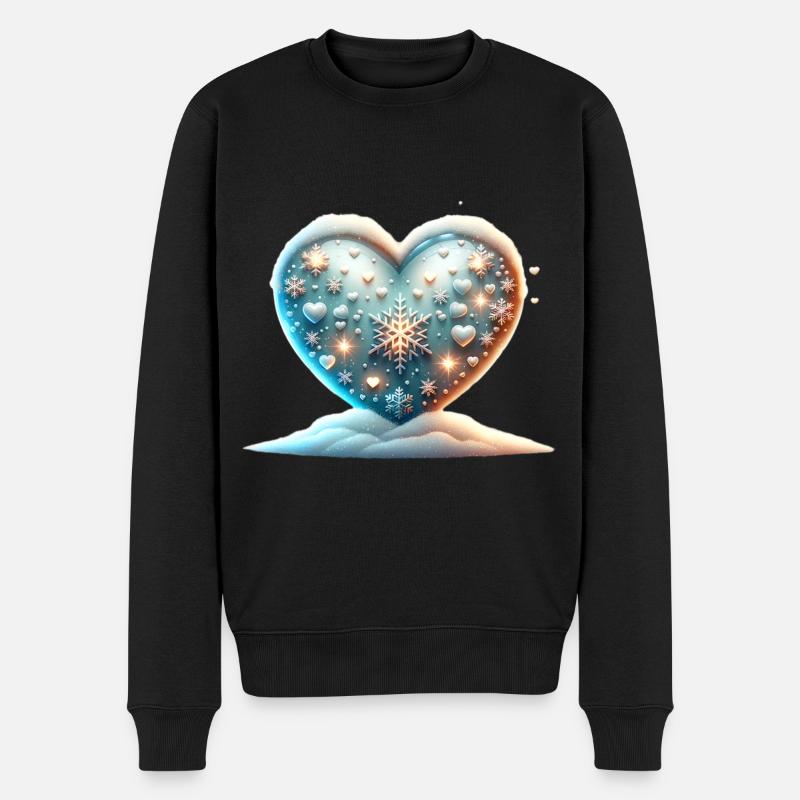 Herz Weihnachten Schneeflocke Glitzer Winter - Männer Premium Bio Pullover - Schwarz