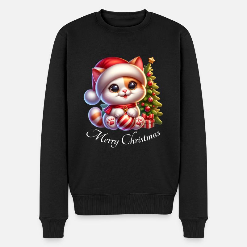 Katze Weihnachten - Männer Premium Bio Pullover - Schwarz