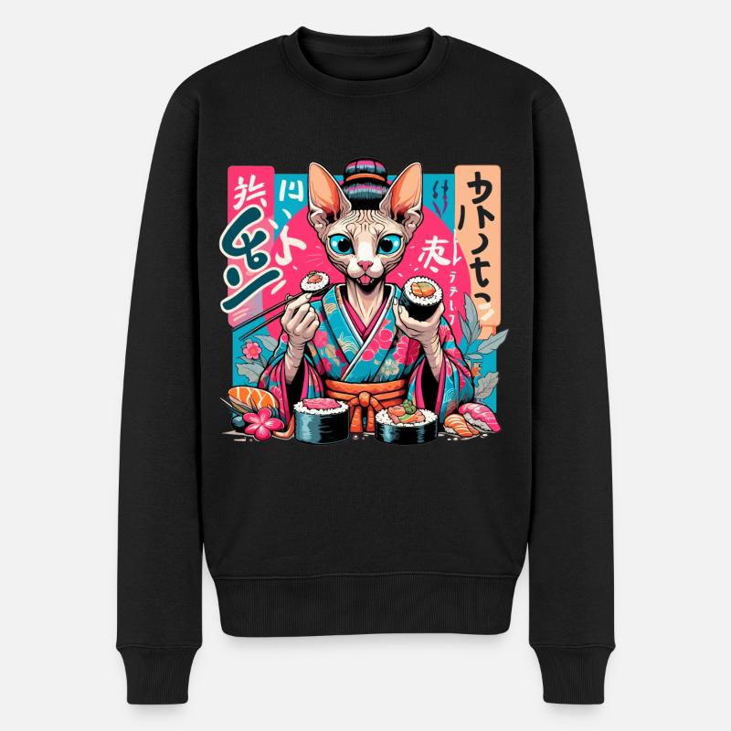 Sushi Sphynx Katze Maki Kimono Geschenk - Männer Premium Bio Pullover - Schwarz