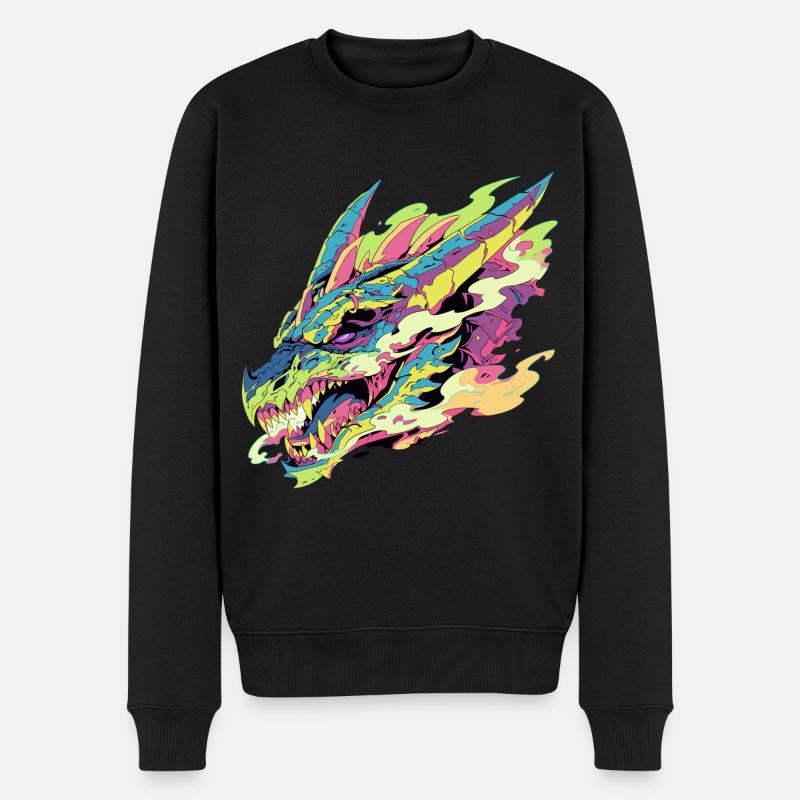 Ein bunter und stilisierter Drache - Männer Premium Bio Pullover - Schwarz