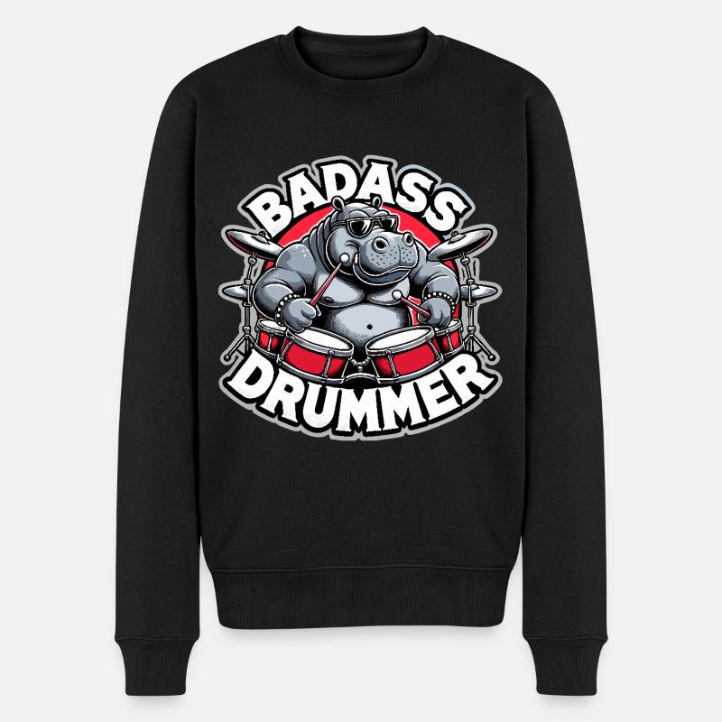 Badass Drummer Hippo Cool Gift - Pull Premium bio Homme - noir