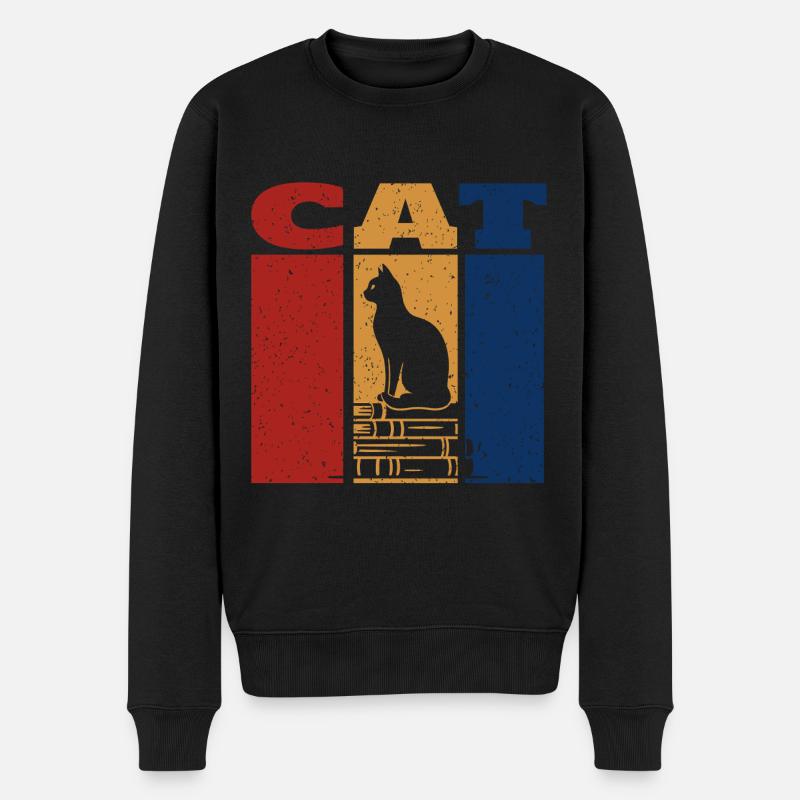 Katze auf Büchern Retro-Design - Männer Premium Bio Pullover - Schwarz
