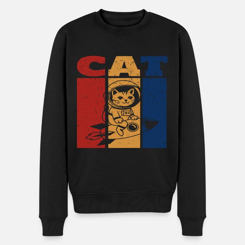 Astronaut Katze Retro Design - Männer Premium Bio Pullover - Schwarz