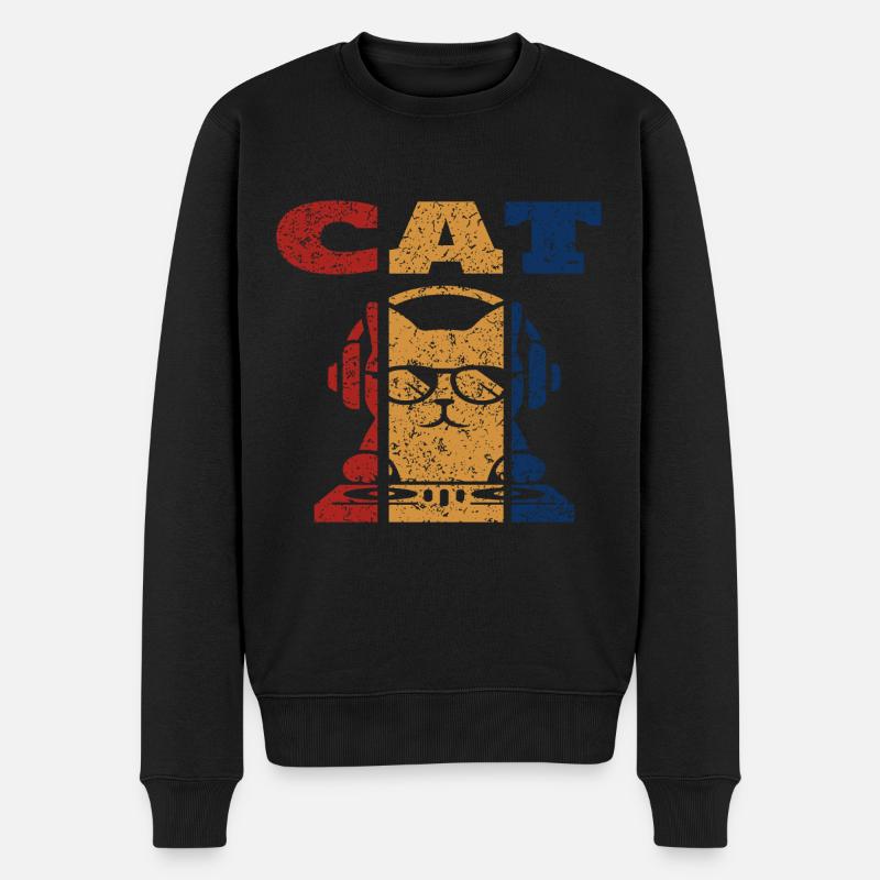 DJ Cat Design rétro - Pull Premium bio Homme - noir