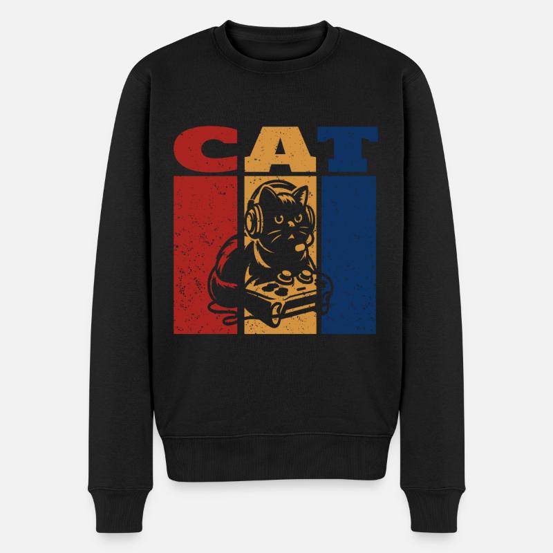 Die Gamer Cat Retro Design - Männer Premium Bio Pullover - Schwarz