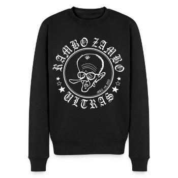 "RAMBO-ZAMBO-ULTRAS" - Kanzler-Merz-Karikatur - Männer Premium Bio Pullover - Schwarz - Vorne - Nico (187cm)