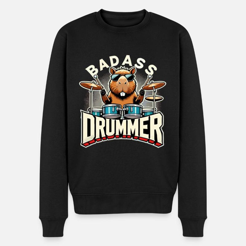 Knallharter Schlagzeuger Capybara cool Geschenk - Männer Premium Bio Pullover - Schwarz