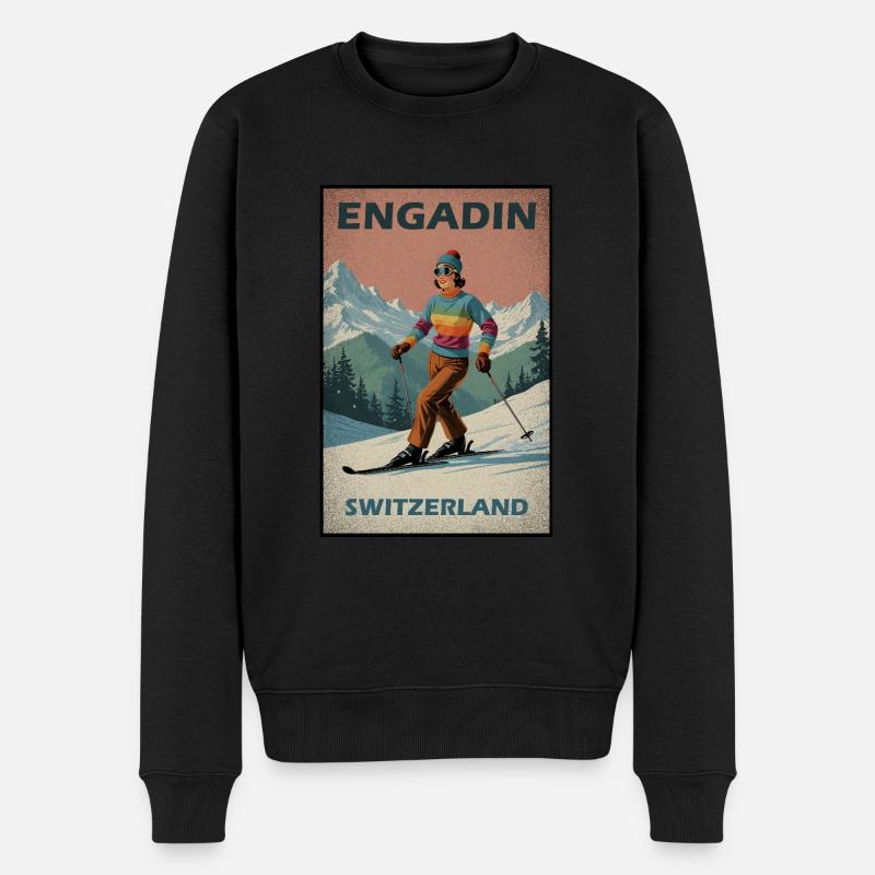 Engadin Skifahren Alpen - Männer Premium Bio Pullover - Schwarz