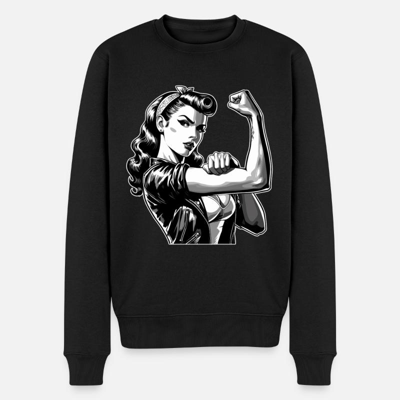 Starke coole Frau Rockabilly Style Grafik Geschenk - Männer Premium Bio Pullover - Schwarz