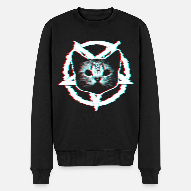 Satanische Katze im Pentagramm | RGB-Effekt - Männer Premium Bio Pullover - Schwarz