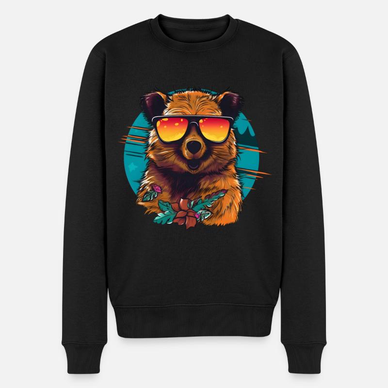 Lachender Quokka mit Sonnenbrille - Männer Premium Bio Pullover - Schwarz