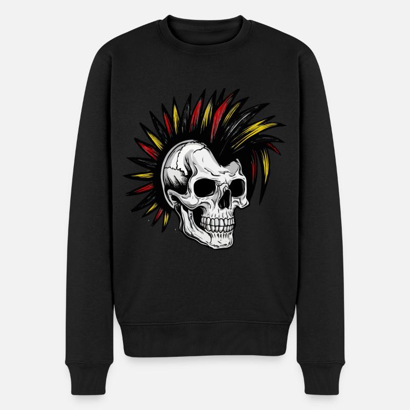 Irokese Deutschland Punker Fussballfan Skull - Männer Premium Bio Pullover - Schwarz