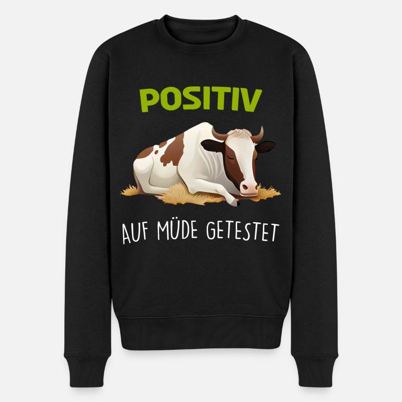 Positiv Müde Schlafshirt Kuh Kühe Schlafanzug - Männer Premium Bio Pullover - Schwarz
