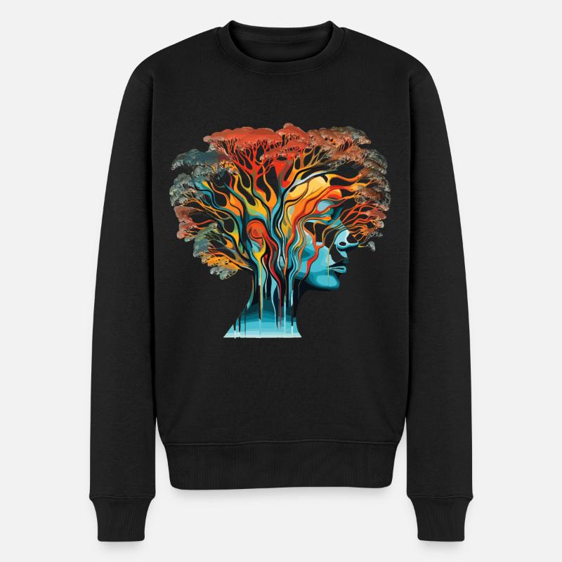 Optische Täuschung Kopf-Baum - Männer Premium Bio Pullover - Schwarz