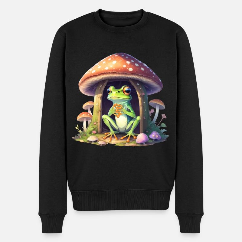 Frosch im Pilz - Männer Premium Bio Pullover - Schwarz
