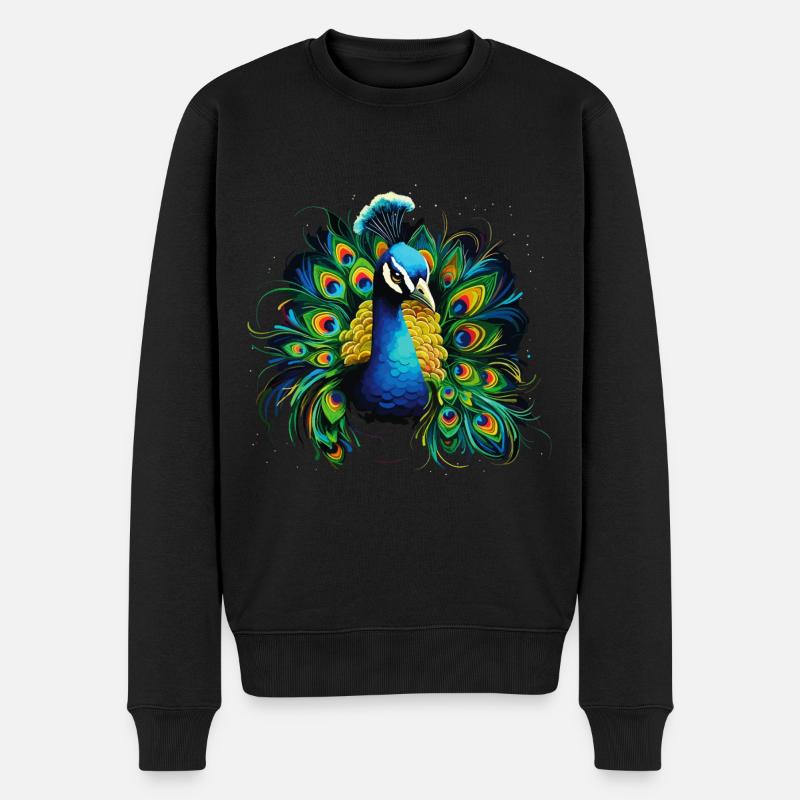 Plume de paon exotique coloré coloré Art - Pull Premium bio Homme - noir