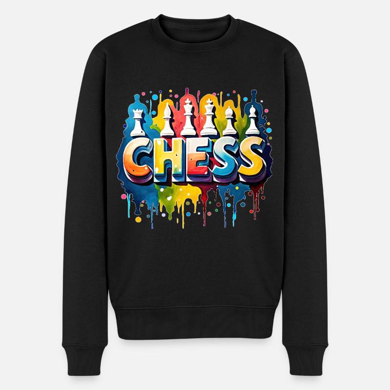Schach mit Figuren, weißer Rand - Männer Premium Bio Pullover - Schwarz