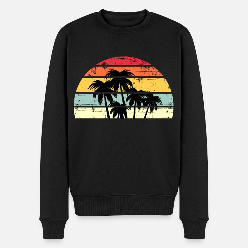 Palm Retro Coucher de soleil - Pull Premium bio Homme - noir