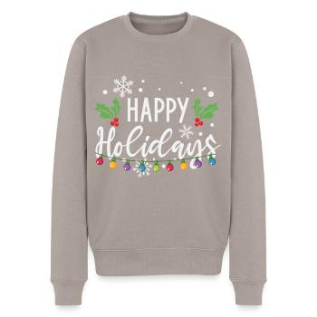 Frohe Feiertage Weihnachts glühbirnen - Männer Premium Bio Pullover - Taupe - Vorne - Nico (187cm)