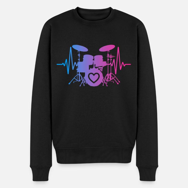 Herzschlag Schlagzeug Puls Drummer - Männer Premium Bio Pullover - Schwarz