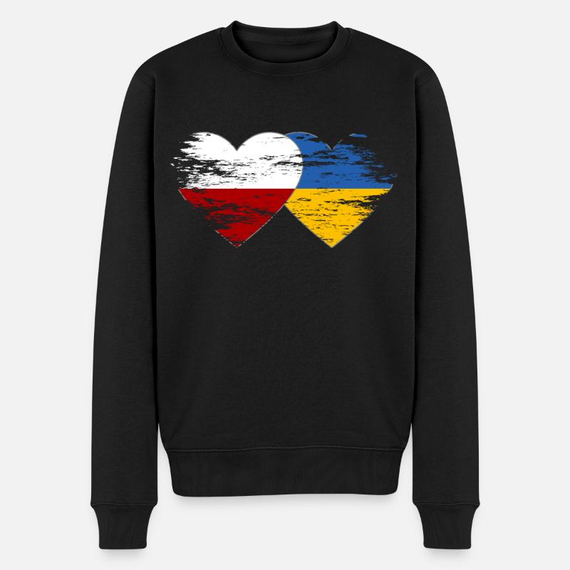Pologne Ukraine drapeau utilisé coeur - Pull Premium bio Homme - noir