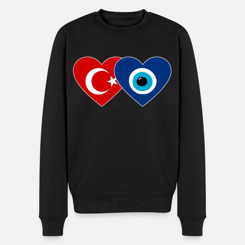 Türkei Nazarperle Herz - Männer Premium Bio Pullover - Schwarz
