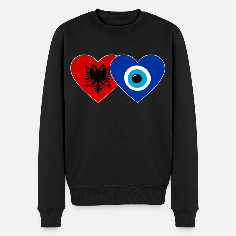 Albanien Nazarperle Flagge Herz - Männer Premium Bio Pullover - Schwarz