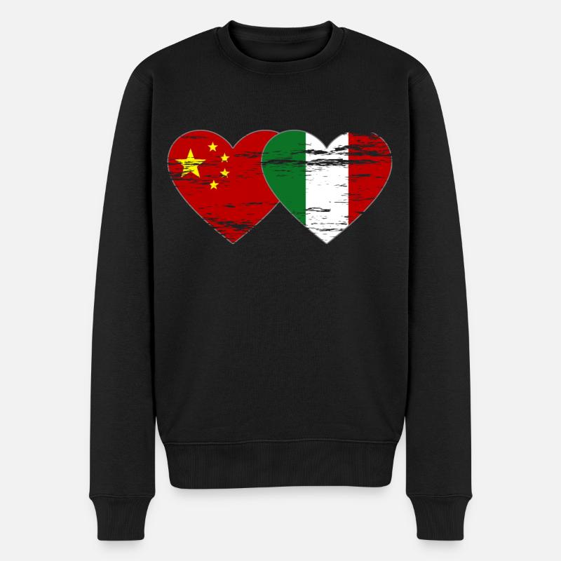 Chine Italie Drapeau Coeur Utilisé - Pull Premium bio Homme - noir