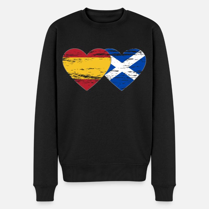 Spanien Schottland Flagge Herz used - Männer Premium Bio Pullover - Schwarz