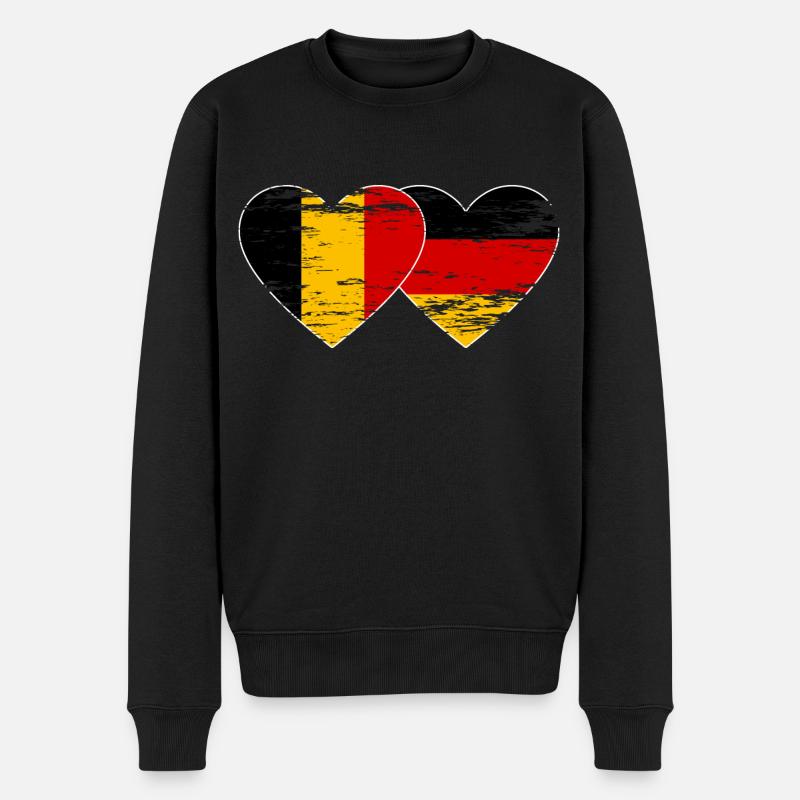 Belgique Allemagne Drapeau Coeur - Pull Premium bio Homme - noir