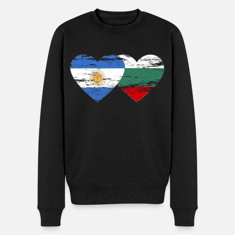 Argentinien Bulgarien Flagge Herz used - Männer Premium Bio Pullover - Schwarz