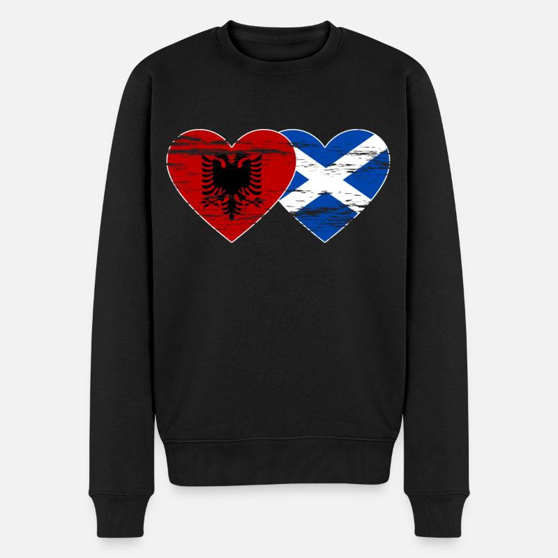 Albanie Ecosse drapeau coeur utilisé - Pull Premium bio Homme - noir