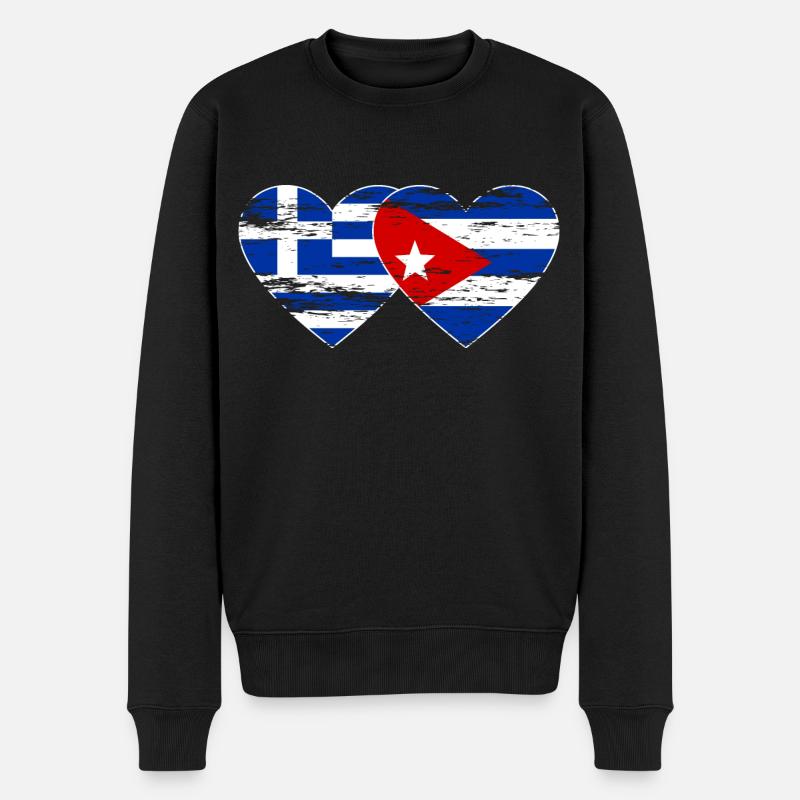 Grèce Cuba drapeau coeur utilisé - Pull Premium bio Homme - noir