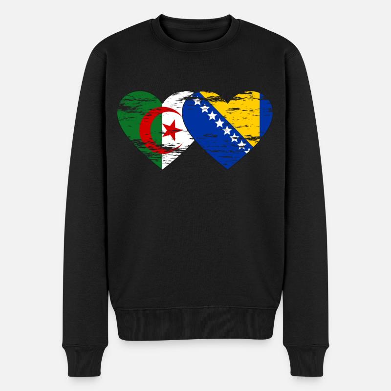 Algérie Bosnie drapeau coeur utilisé - Pull Premium bio Homme - noir