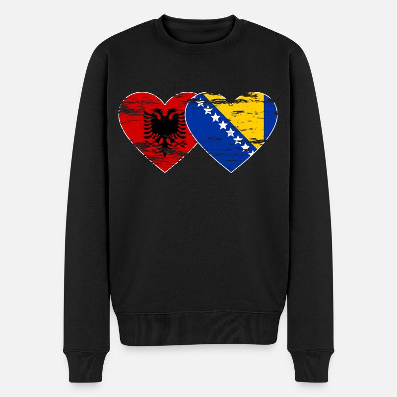 Albanie Bosnie drapeau coeur utilisé - Pull Premium bio Homme - noir