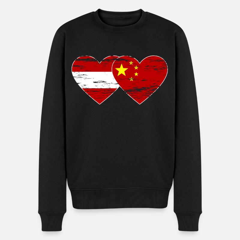 Autriche Chine drapeau coeur utilisé - Pull Premium bio Homme - noir