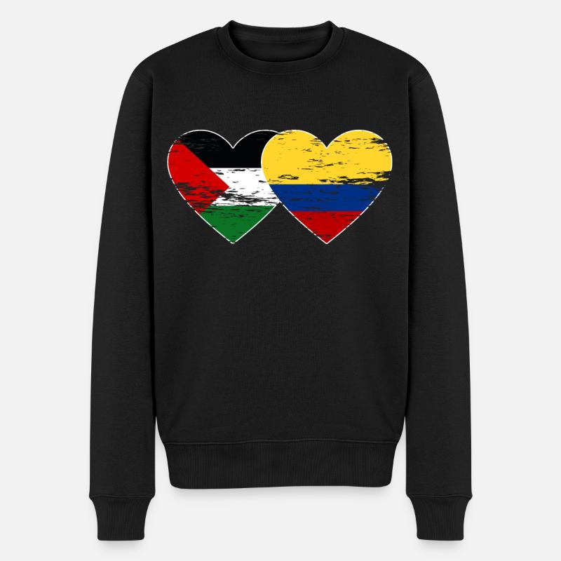 Coeur de drapeau de la Palestine Colombie utilisé - Pull Premium bio Homme - noir