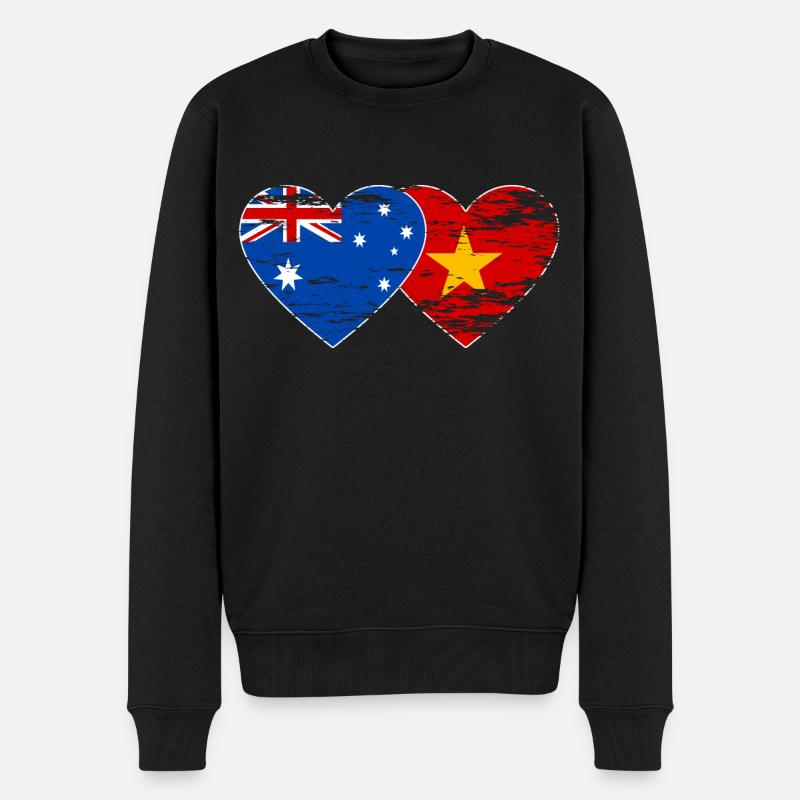 Australien Vietnam Flagge Herz used - Männer Premium Bio Pullover - Schwarz