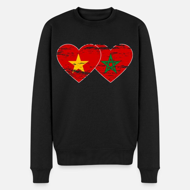 Vietnam Maroc drapeau coeur utilisé - Pull Premium bio Homme - noir