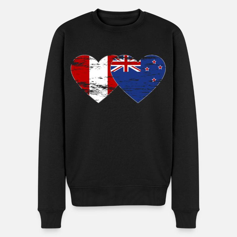 Pérou Nouvelle-Zélande drapeau coeur utilisé - Pull Premium bio Homme - noir