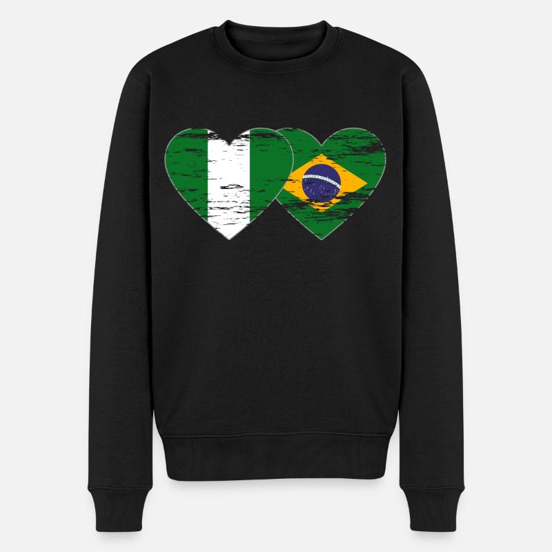 Nigeria Brésil Drapeau Coeur utilisé - Pull Premium bio Homme - noir