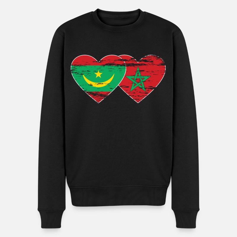 Mauritanie Maroc Drapeau Coeur utilisé - Pull Premium bio Homme - noir