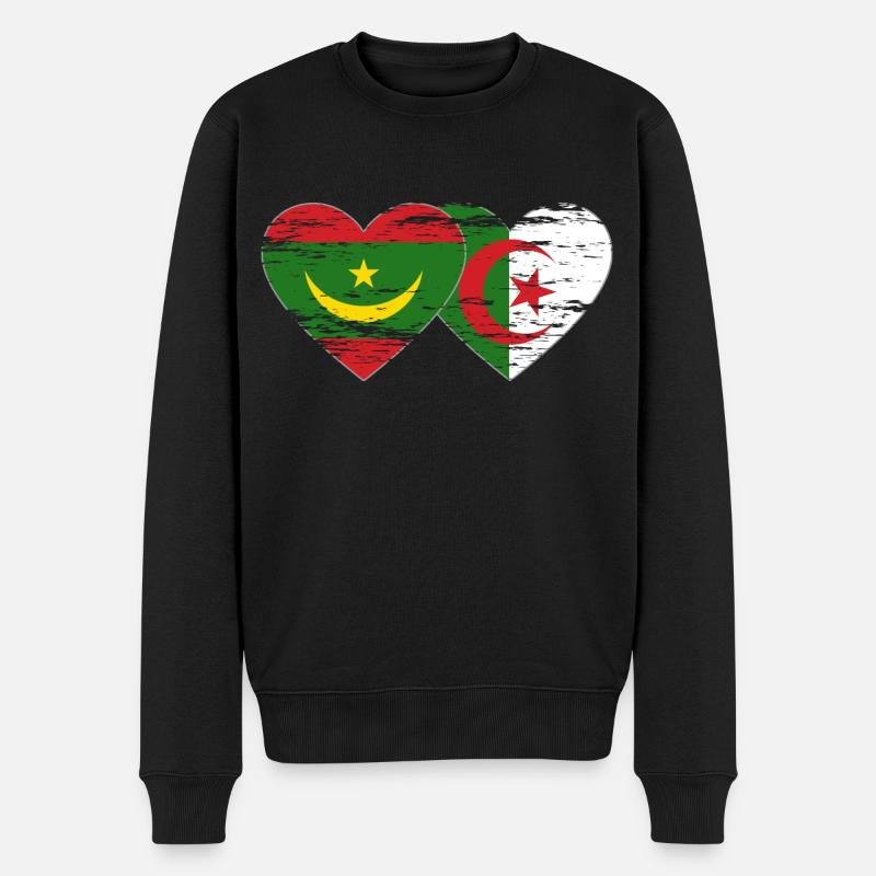 Algérie Mauritanie Drapeau Coeur utilisé - Pull Premium bio Homme - noir