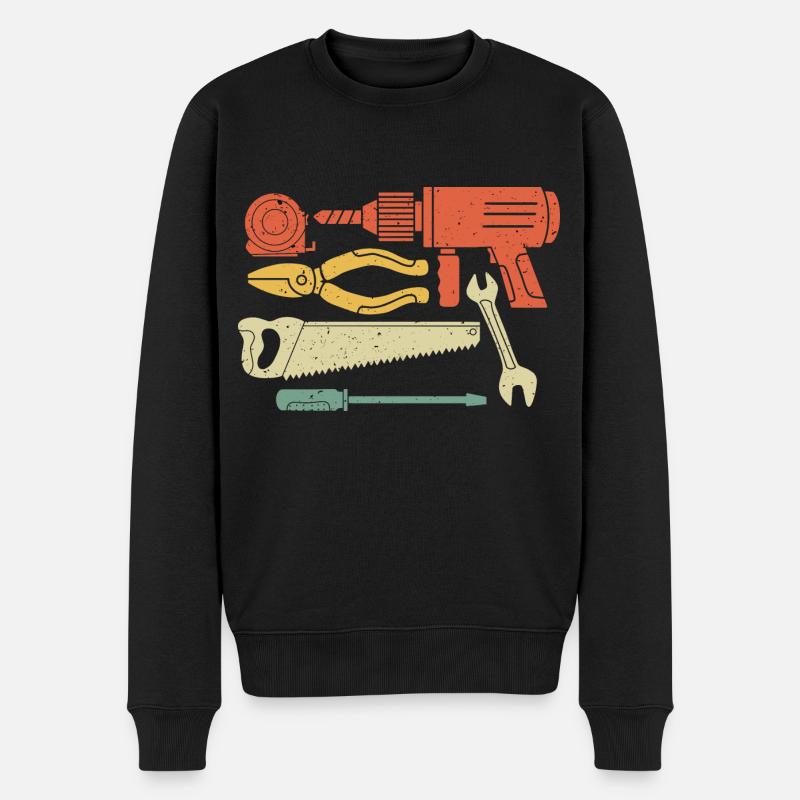 Baustelle Werkzeug Hammer Handwerker Vintage - Männer Premium Bio Pullover - Schwarz