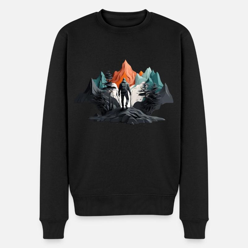 OUTDOOR BERGE WANDERN WANDERER - Männer Premium Bio Pullover - Schwarz