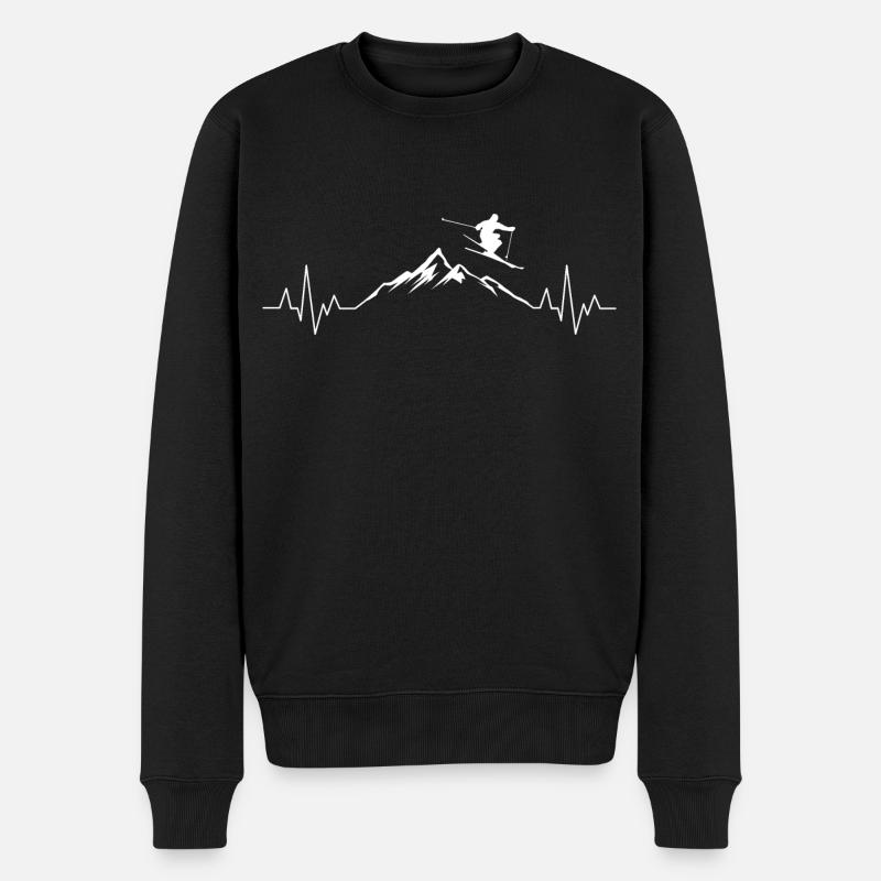 Ski Herzschlag Berge - Männer Premium Bio Pullover - Schwarz