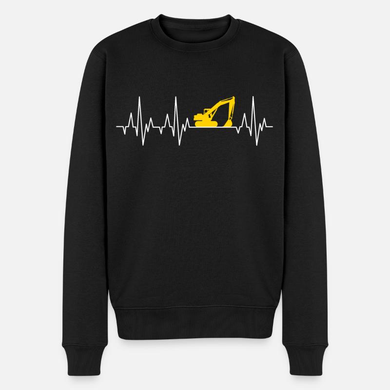 Bagger Herzschlag Baggerfahrer EKG Baustelle - Männer Premium Bio Pullover - Schwarz