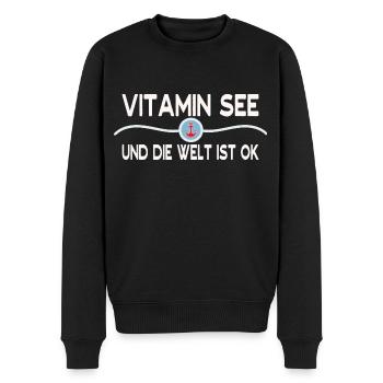 Vitamin See und die Welt ist OK! Meer Sprüche - Männer Premium Bio Pullover - Schwarz - Vorne - Nico (187cm)