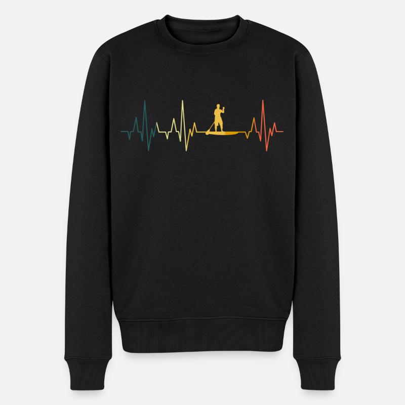 Stand Up Paddling Retro Herzschlag SUP EKG Vintage - Männer Premium Bio Pullover - Schwarz